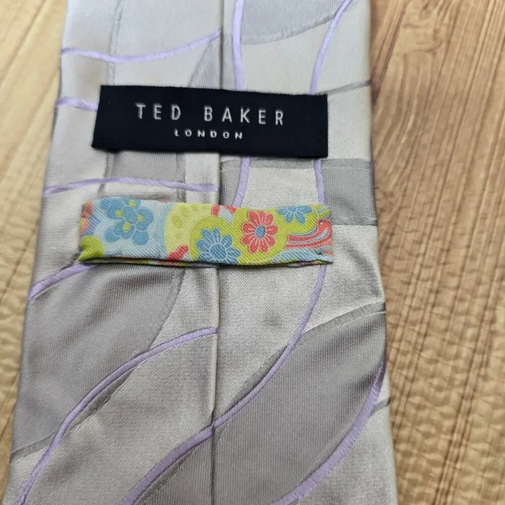 Ted Baker London Men's Silver Purple Geometric 100% Silk Neck Tie